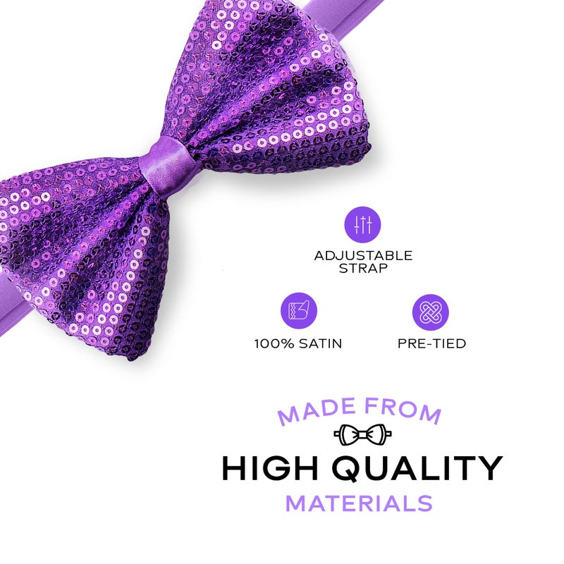 Man of Men Sequin Bow Ties for Men - Pre-tied Adjustable Length Bowtie, Many Colors to Choose From (Purple) - Image 2